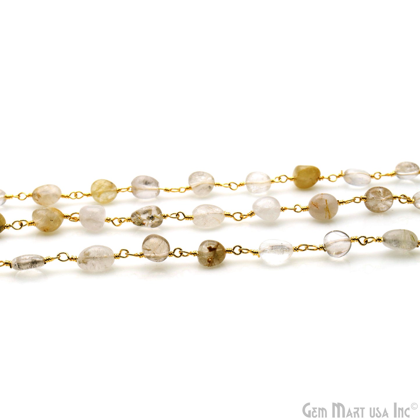 Golden Rutile 8x5mm Tumble Beads Gold Plated Rosary Chain