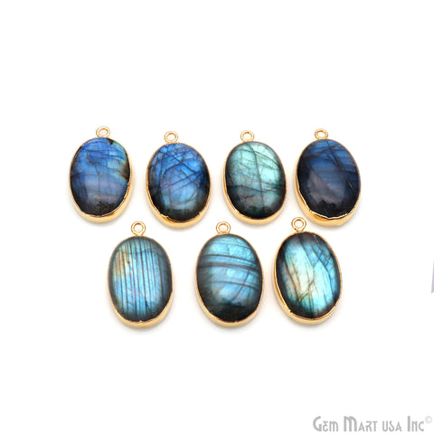 Flashy Labradorite 29x18mm Cabochon Oval Single Bail Gold Electroplated Gemstone Connector