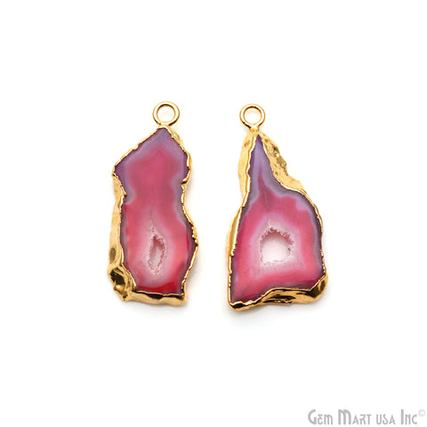 Agate Slice 37x17mm Organic Gold Electroplated Gemstone Earring Connector 1 Pair