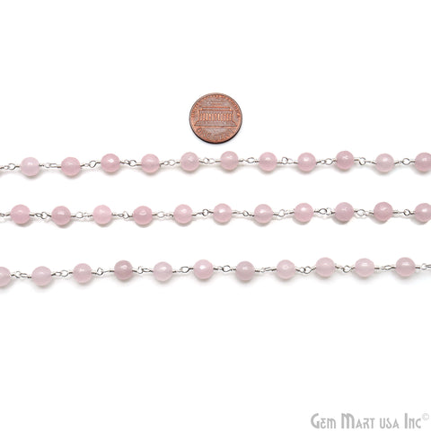 Rose Quartz Cabochon 6-7mm Silver Wire Wrapped Rosary Chain