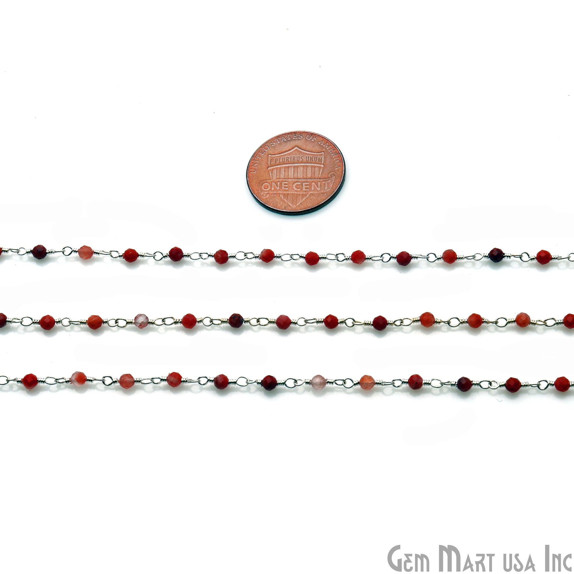 Red Rutile Monalisa 3-3.5mm Silver Wire Wrapped Rosary Chain - GemMartUSA