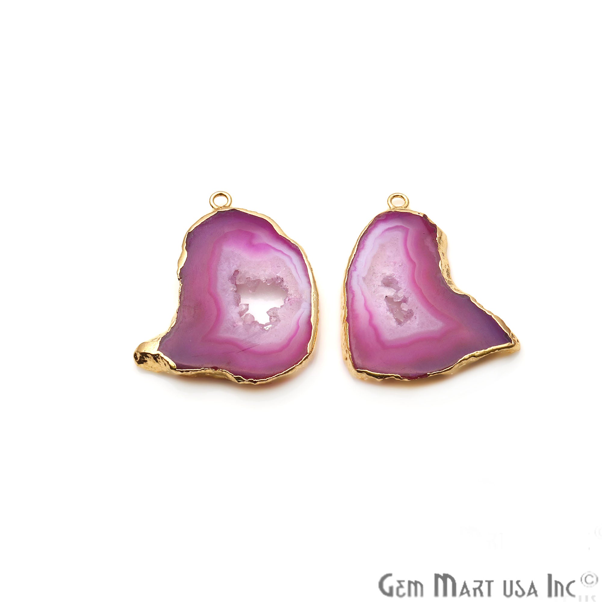 Agate Slice 29x38mm Organic Gold Electroplated Gemstone Earring Connector 1 Pair - GemMartUSA