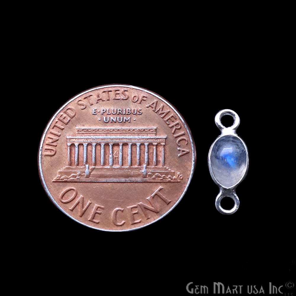 Rainbow Moonstone Cabochon 6x4mm Oval Shape Silver Plated Double Bail Gemstone Connector - GemMartUSA