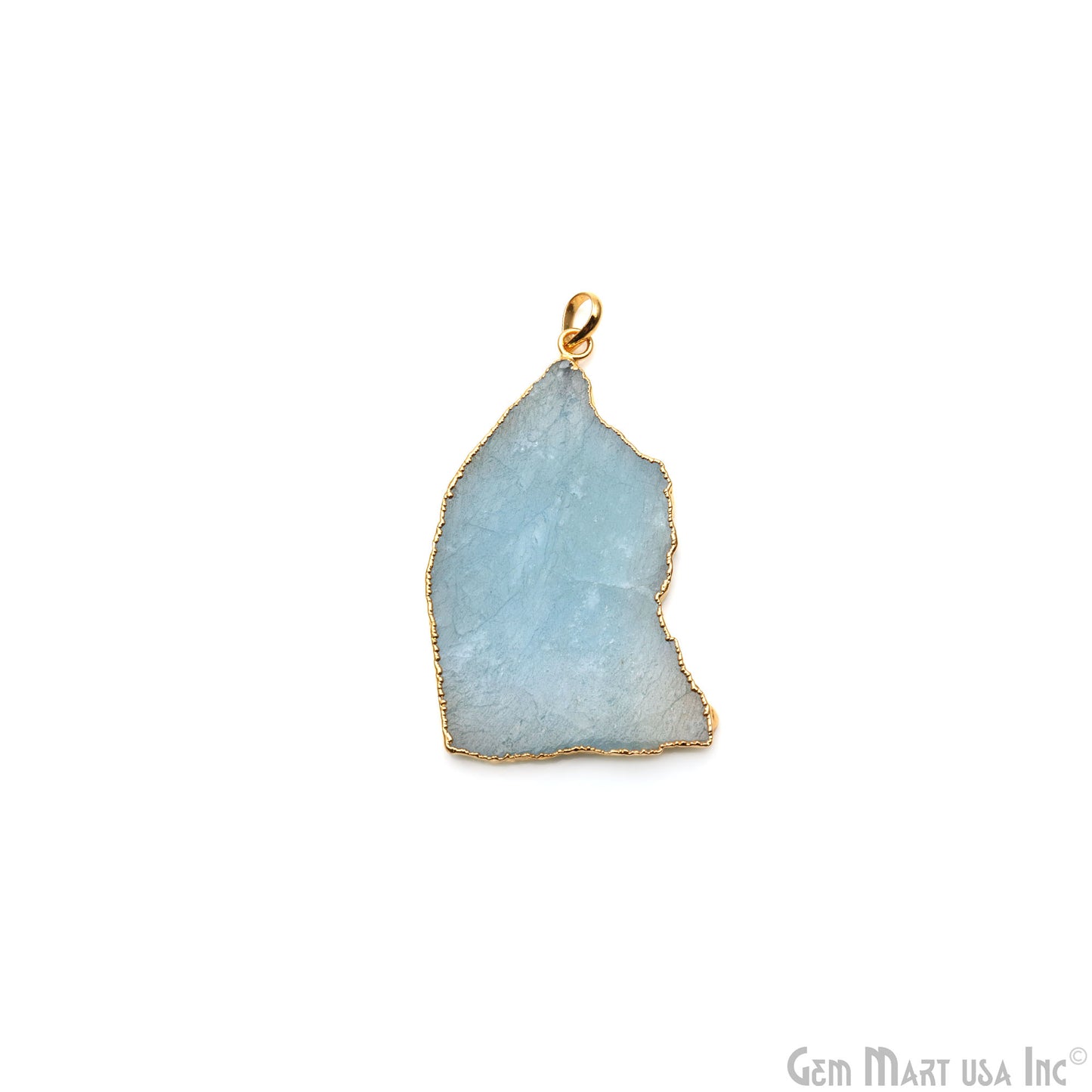 Aquamarine Free Form shape 58x35mm Gold Electroplated Gemstone Single Bail Pendant