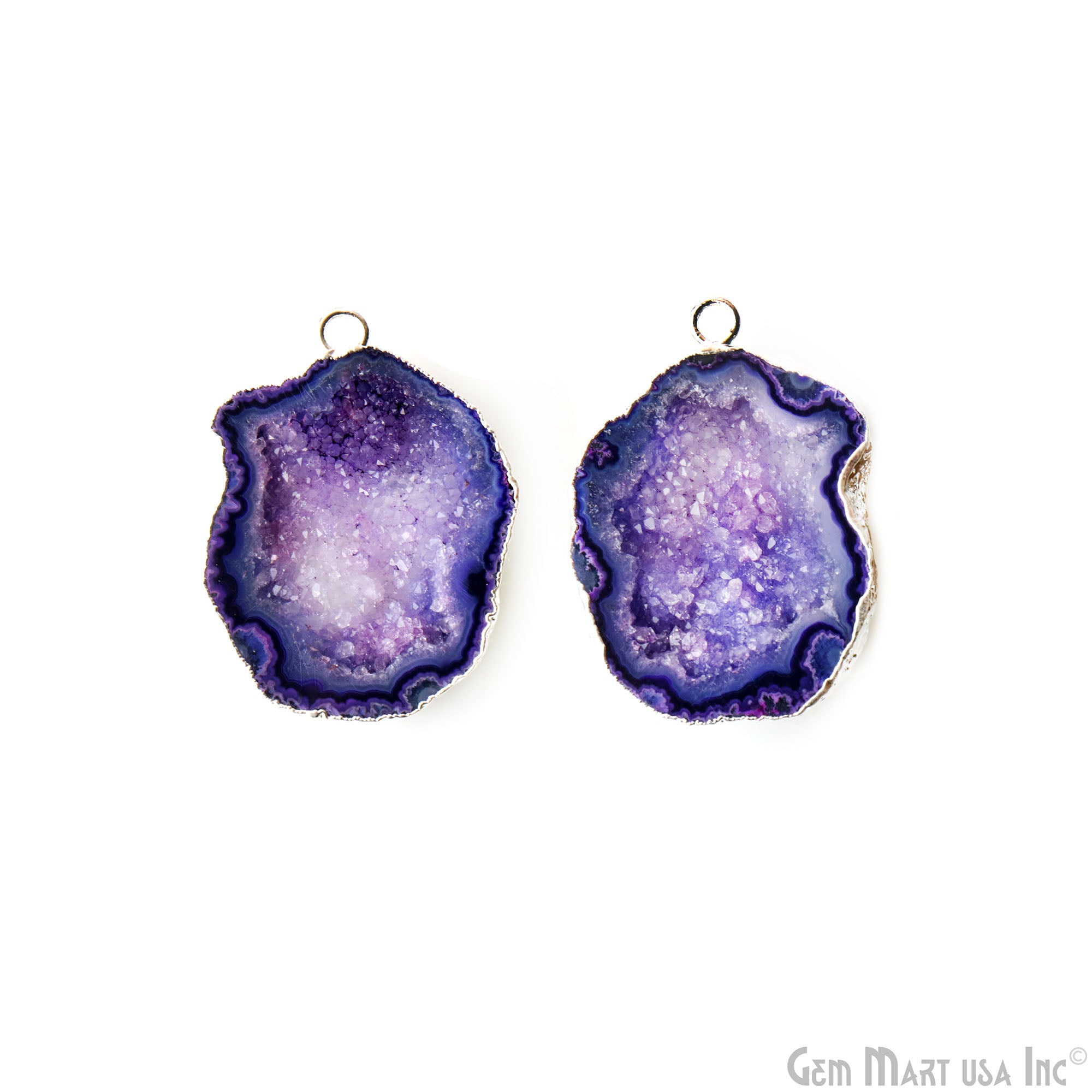 Geode Druzy 28x38mm Organic Silver Electroplated Single Bail Gemstone Earring Connector 1 Pair