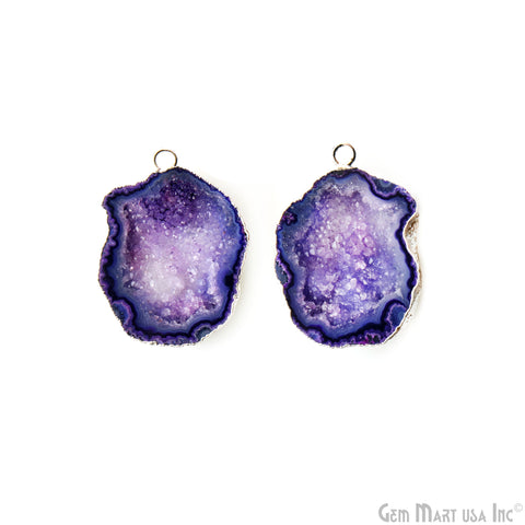 Geode Druzy 28x38mm Organic Silver Electroplated Single Bail Gemstone Earring Connector 1 Pair