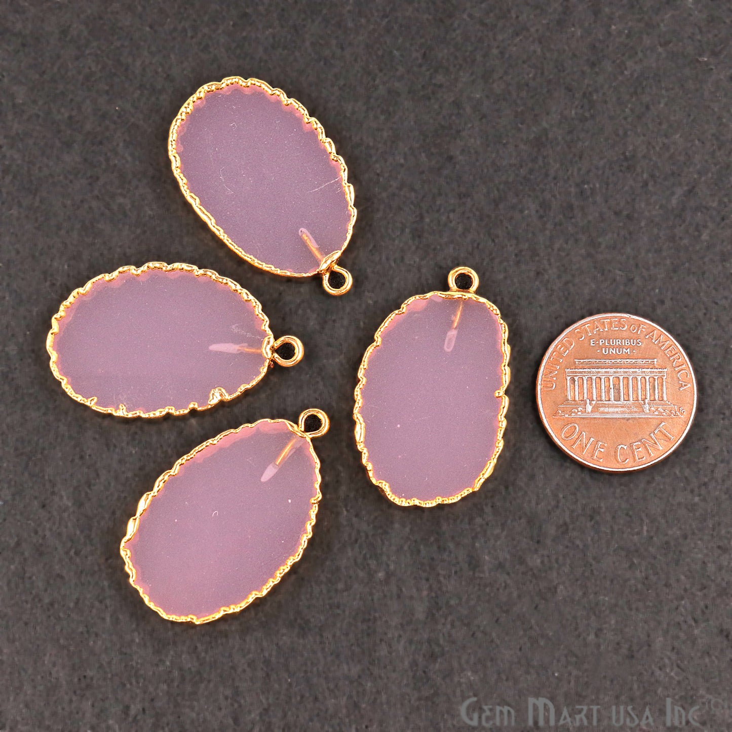 Rose Chalcedony Oval 30x18mm Gold Electroplated Gemstone Connector - GemMartUSA