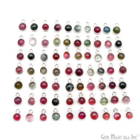 5Pc Lot Multi Tourmaline Cabochon Round 5mm Silver Plated Single Bail Gemstone Connector