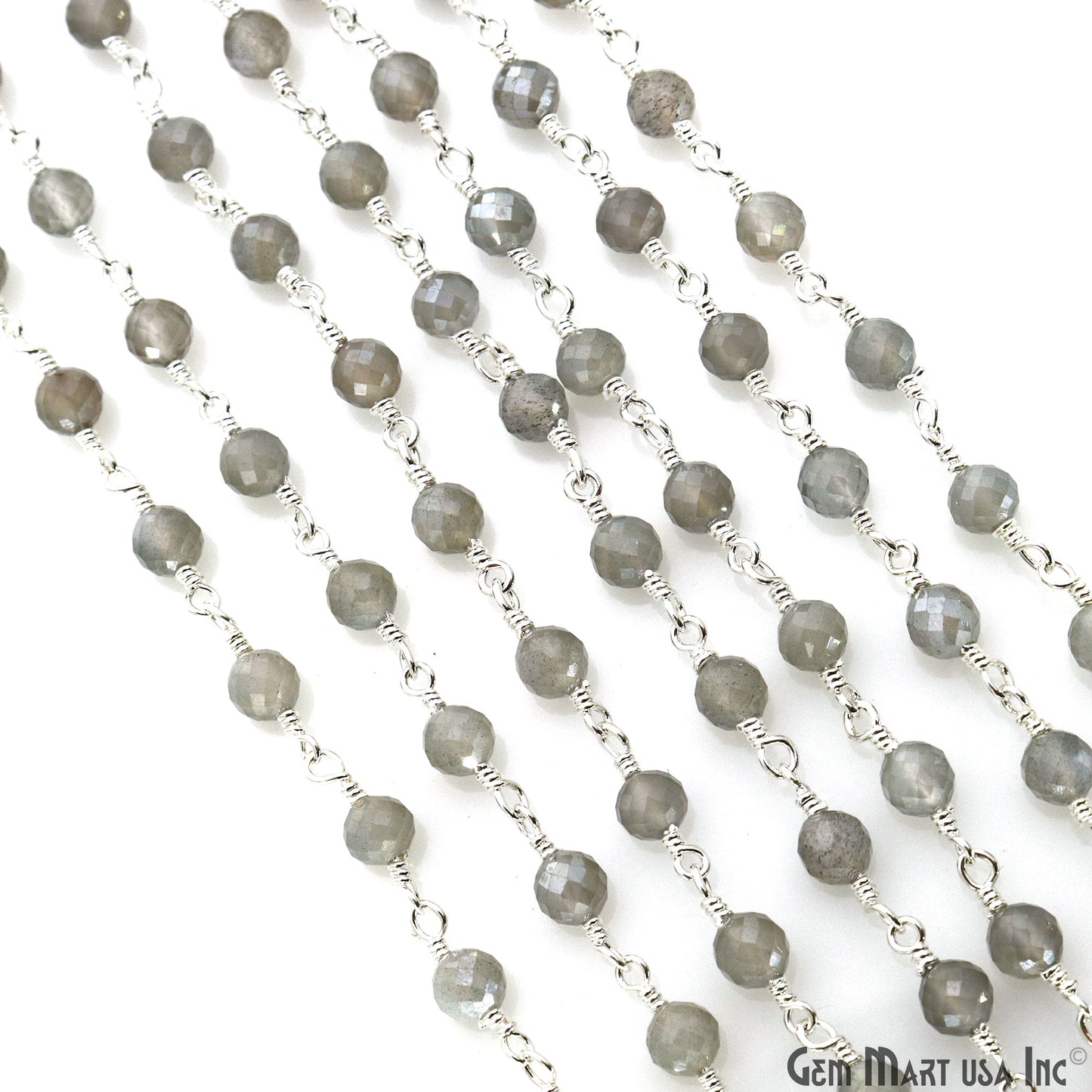 Mistique Labradorite Gemstone Faceted Beads 4mm Silver Wire Wrapped Bead Rosary Chain