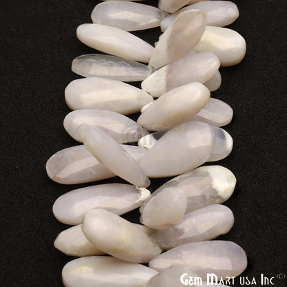 White Agate Pears 28x10mm Crafting Beads Gemstone Briolette Strands 8 Inch - GemMartUSA