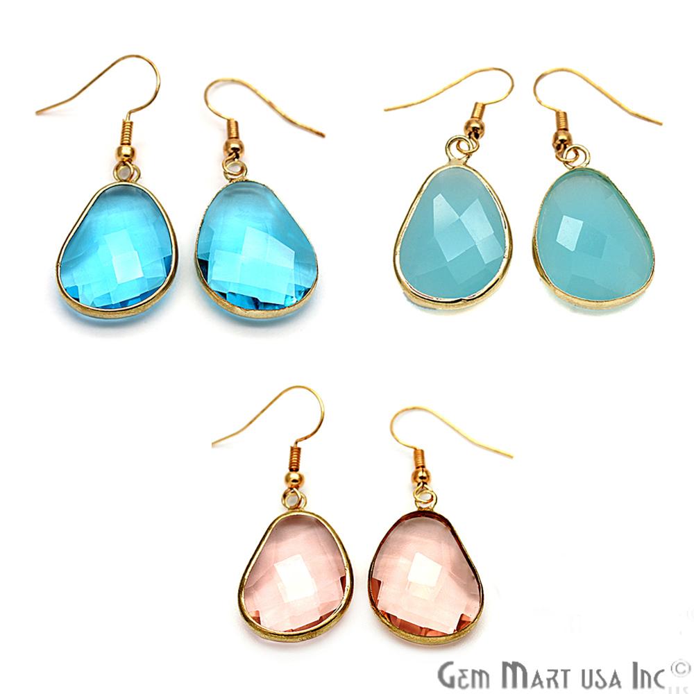 Hook Earrings, Dangle Earrings, Gold Plated Hook Earrings, Gemstone Earrings (CHPR-4) - GemMartUSA
