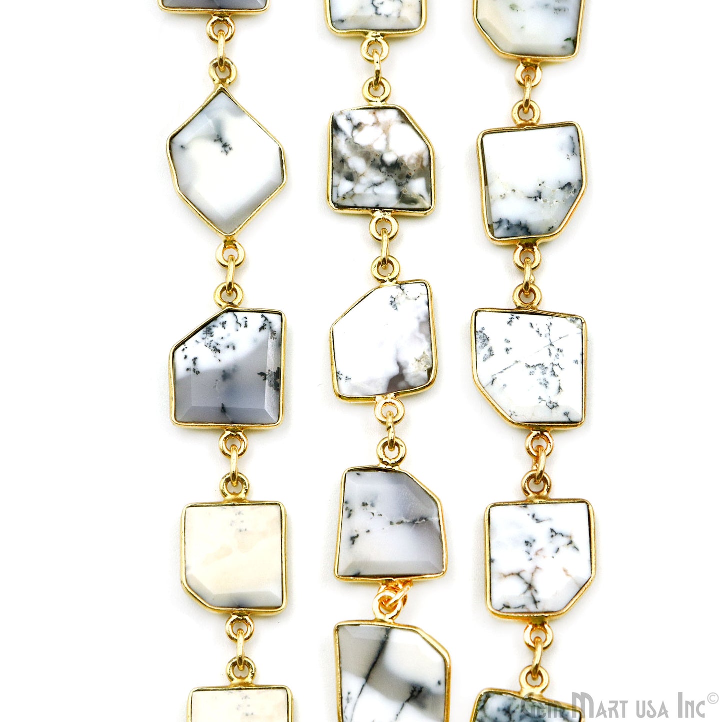 Dendrite Opal 10-15mm Faceted Free Form Gold Plated Bezel Connector Chain