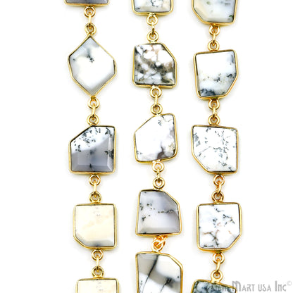 Dendrite Opal 10-15mm Faceted Free Form Gold Plated Bezel Connector Chain