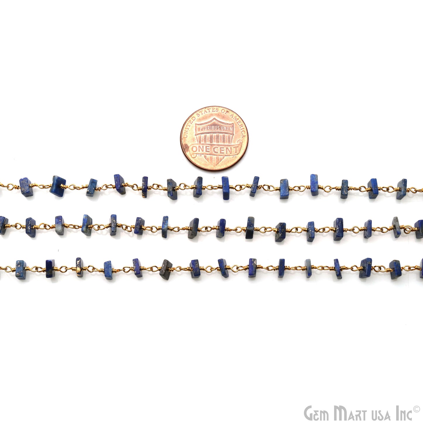 Lapis Square Beads 4-5mm Gold Wire Wrapped Rosary Chain