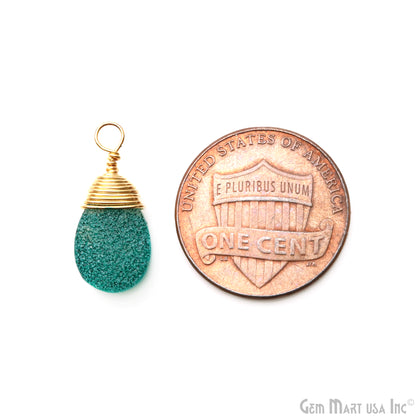 Titanium Green Druzy Pears 8x12mm Gold Wire Wrapped Single Bail Connector