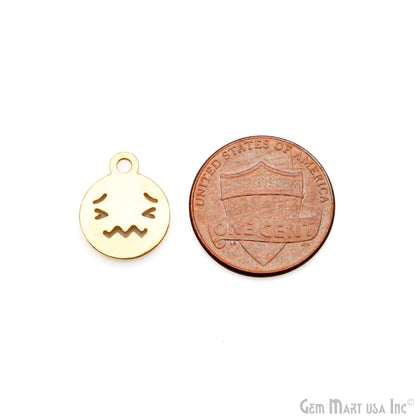 Sad Emoji Face Laser Charm Finding Gold Plated 14.8x12mm Charm For Bracelets & Pendants