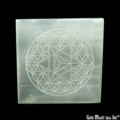 Selenite Rectangle Shape 80mm Engraved Merkaba Symbols Reiki Healing Meditation Gemstones
