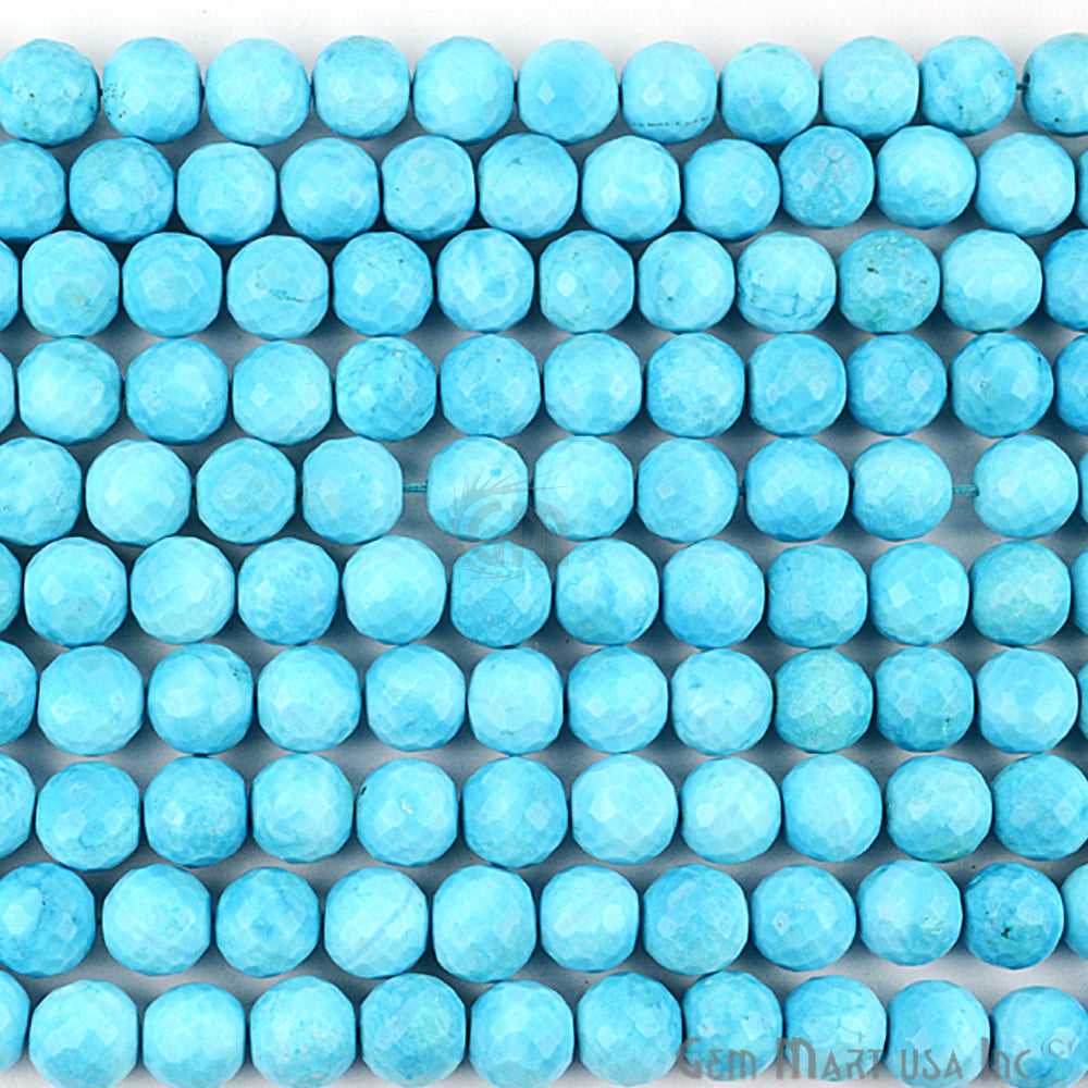 Turquoise Micro Faceted Round Beads 7-8mm Gemstone Rondelle Beads - GemMartUSA