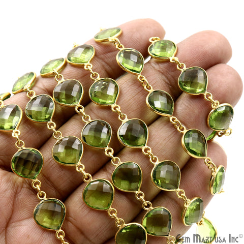 Peridot Faceted Heart 10mm Bezel Gold Plated Continuous Connector Chain
