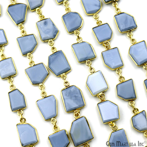 Blue Opal Free Form 10mm Bezel Gold Plated Continuous Connector Chain