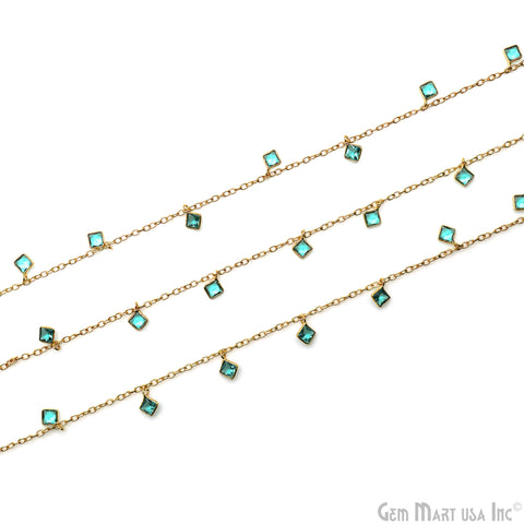 Apatite Square 4mm Bezel Gold Plated Dangle Fancy Rosary Chain