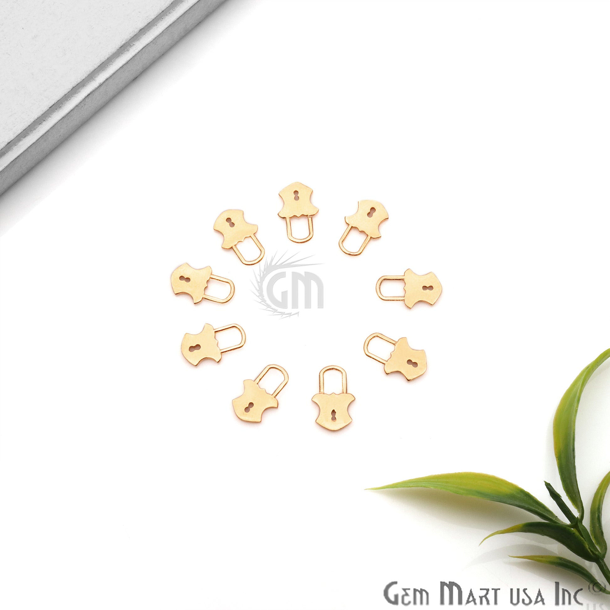 Lock Shape 13x8mm Gold Plated Finding Charm, DIY Jewelry - GemMartUSA