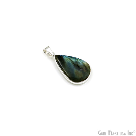 Labradorite Gemstone Pears 33x18mm Sterling Silver Necklace Pendant 1PC