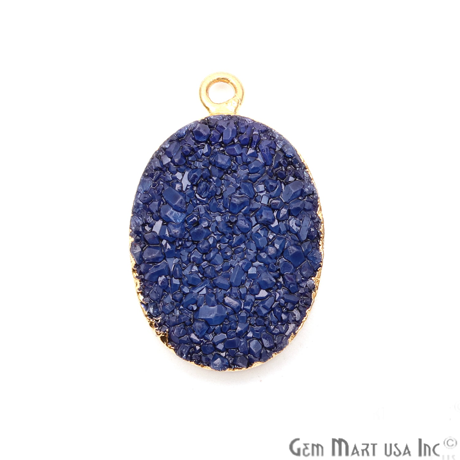Blue Druzy Oval 15x20mm Gold Electroplated Single Bail Connector - GemMartUSA