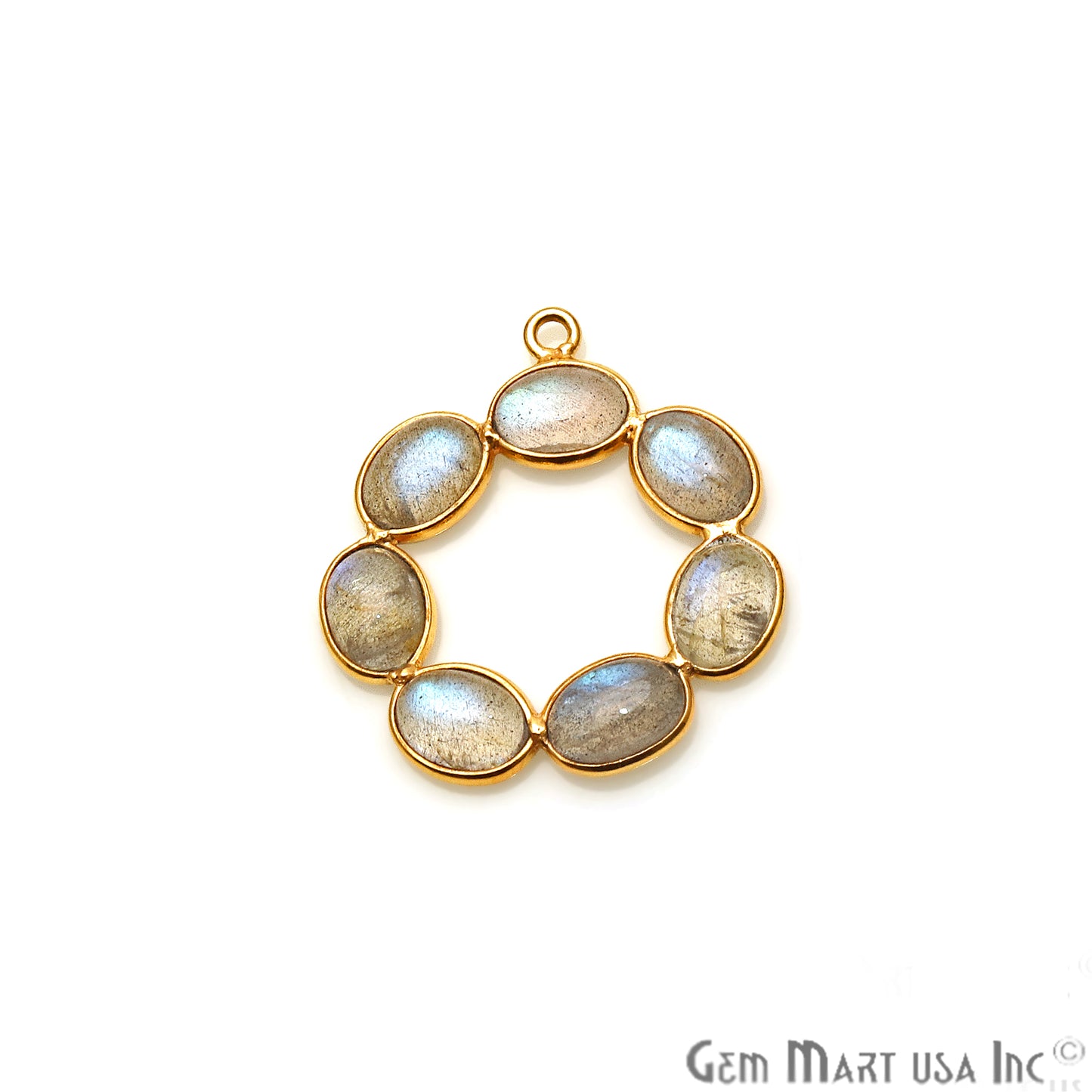 Labradorite Round Shape 27x23mm Gold Plated Bezel Component - GemMartUSA