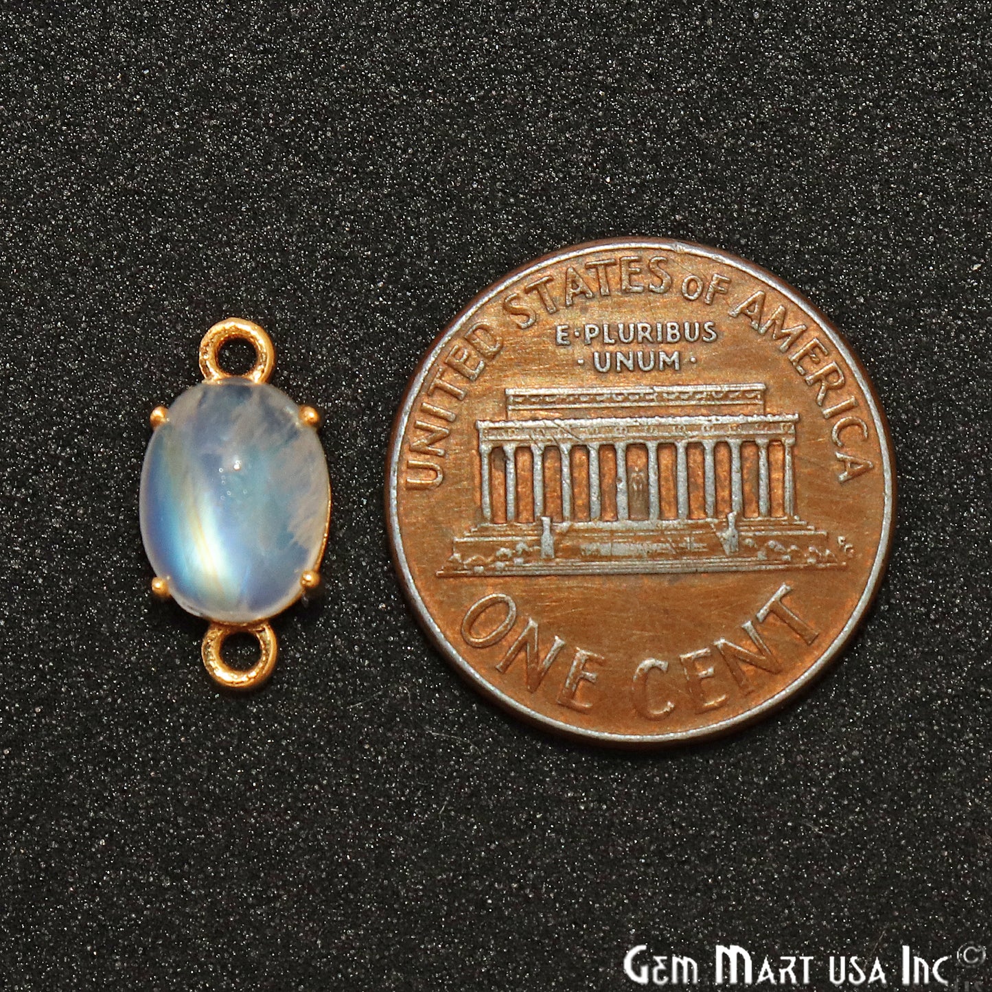 Rainbow Moonstone Cabochon Oval Prong Gold Plated Bail Connector - GemMartUSA