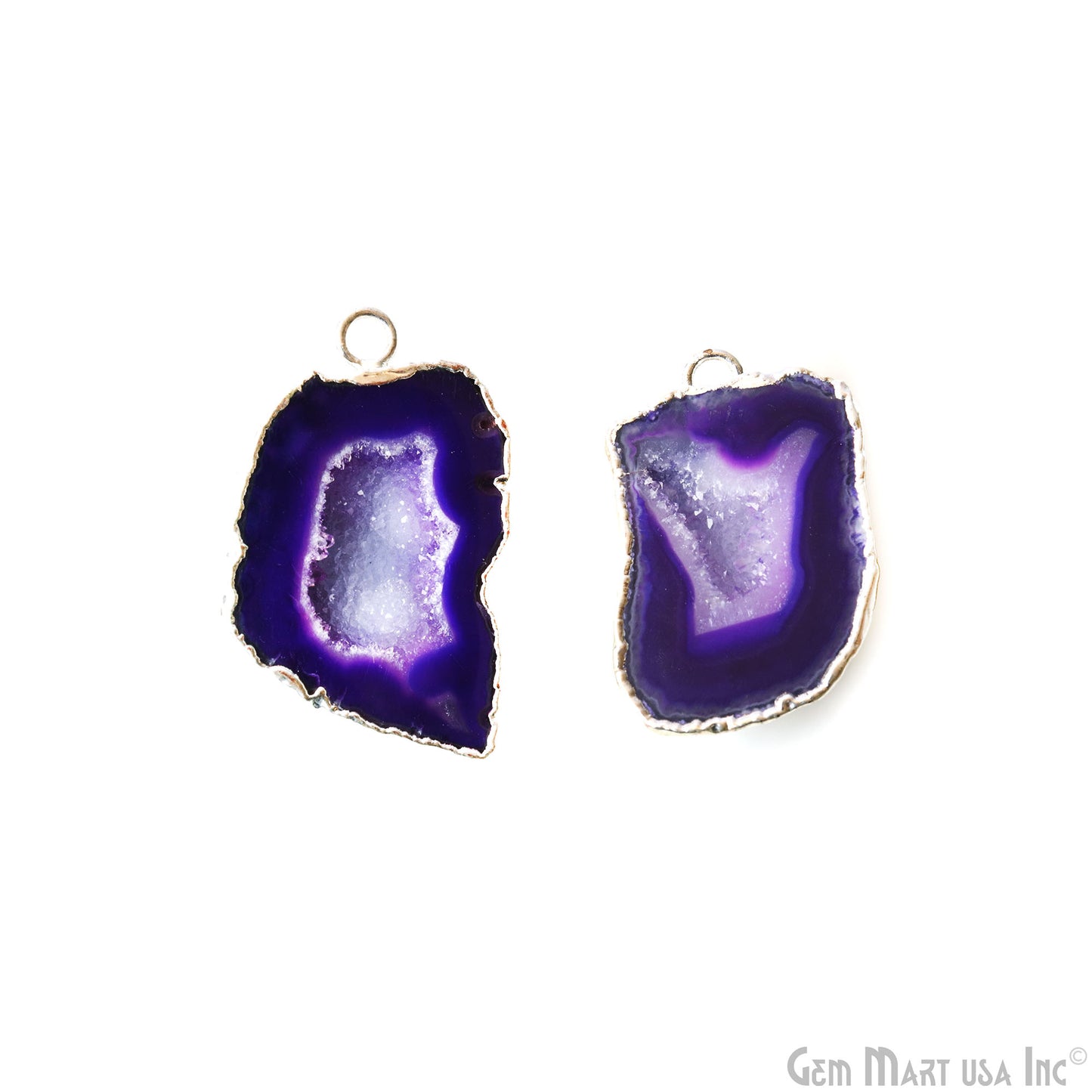 Geode Druzy 21x36mm Organic Silver Electroplated Single Bail Gemstone Earring Connector 1 Pair