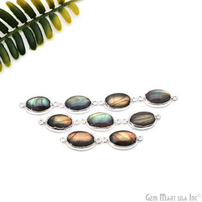 Flashy Labradorite 27x13mm Cabochon Oval Double Bail Silver Electroplated Gemstone Connector