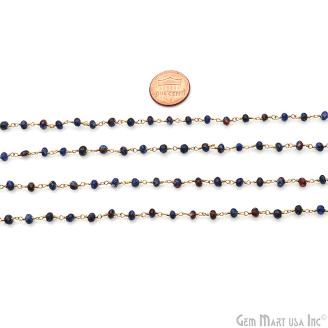 Sodalite Jade 4mm Faceted Beads Gold Wire Wrapped Rosary