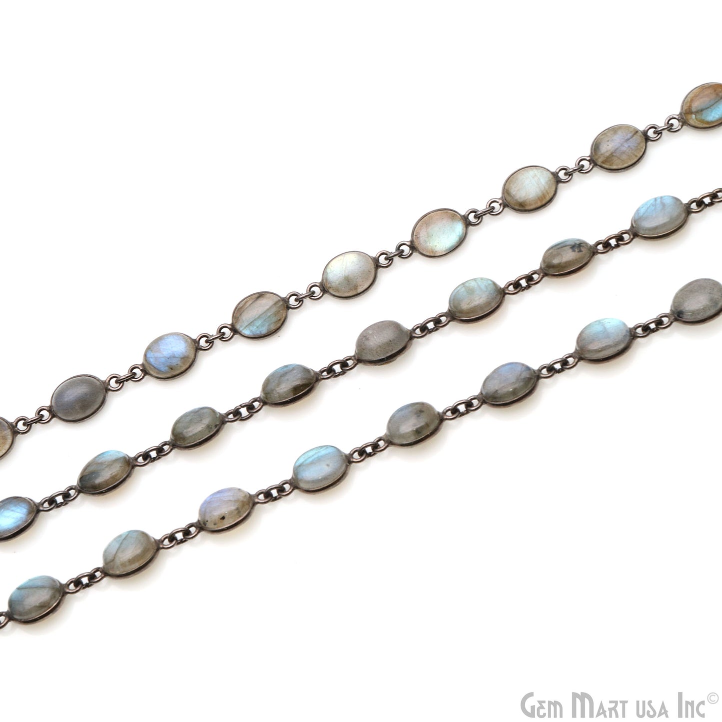 Labradorite Cabochon Oval 7x9mm Oxidized Bezel Continuous Connector Chain