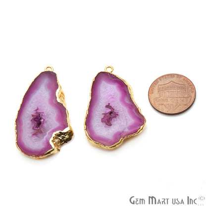 Agate Slice 23x42mm Organic Gold Electroplated Gemstone Earring Connector 1 Pair - GemMartUSA