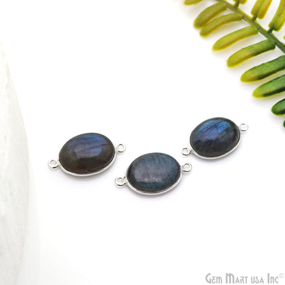 Flashy Labradorite Cabochon 12x16mm Oval Double Bail Silver Plated Gemstone Connector