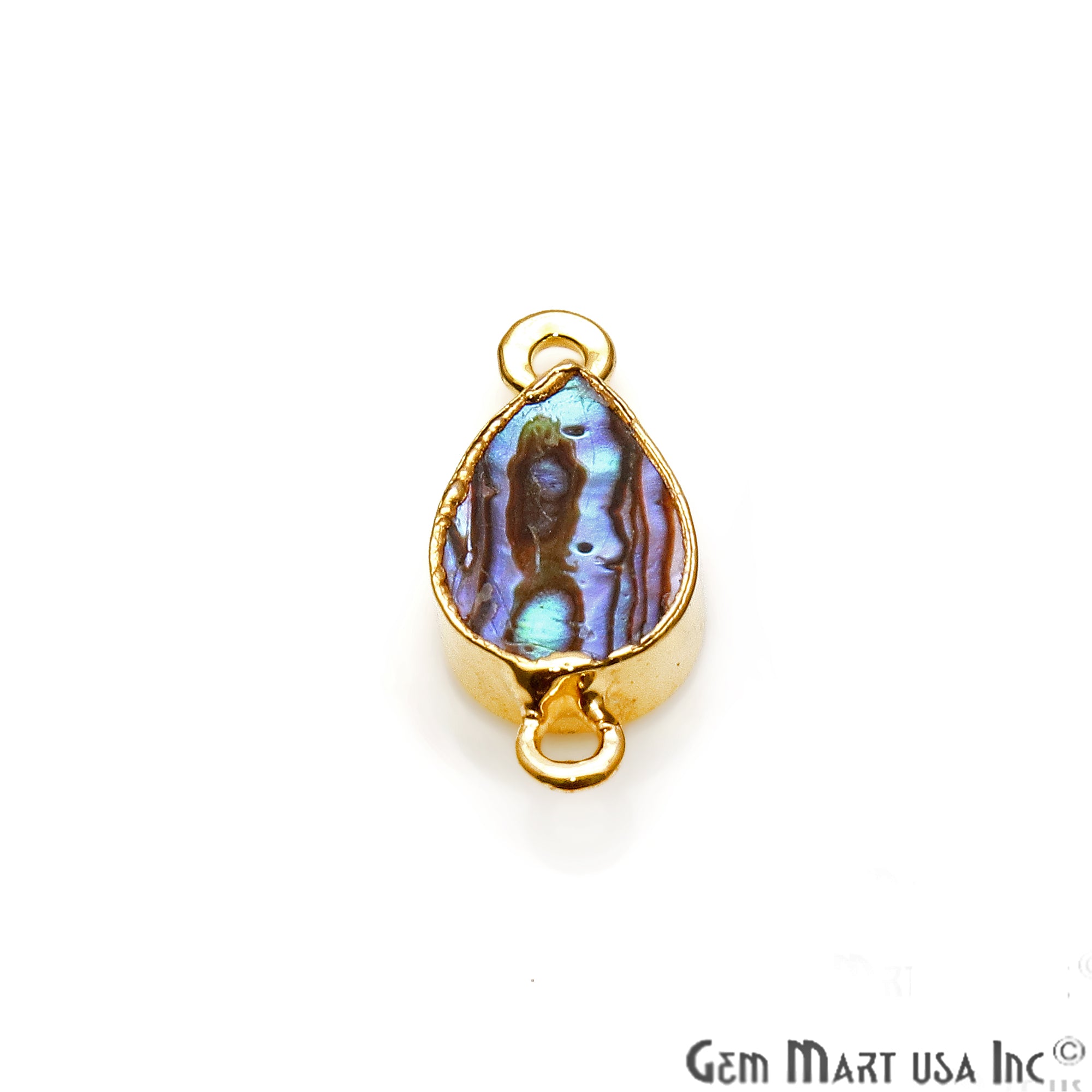 Abalone Shell 8x12mm Pears Double Bail Gold Electroplated Connector - GemMartUSA