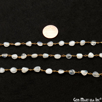 Rainbow Moonstone 8x5mm Tumble Beads Gold Plated Rosary Chain