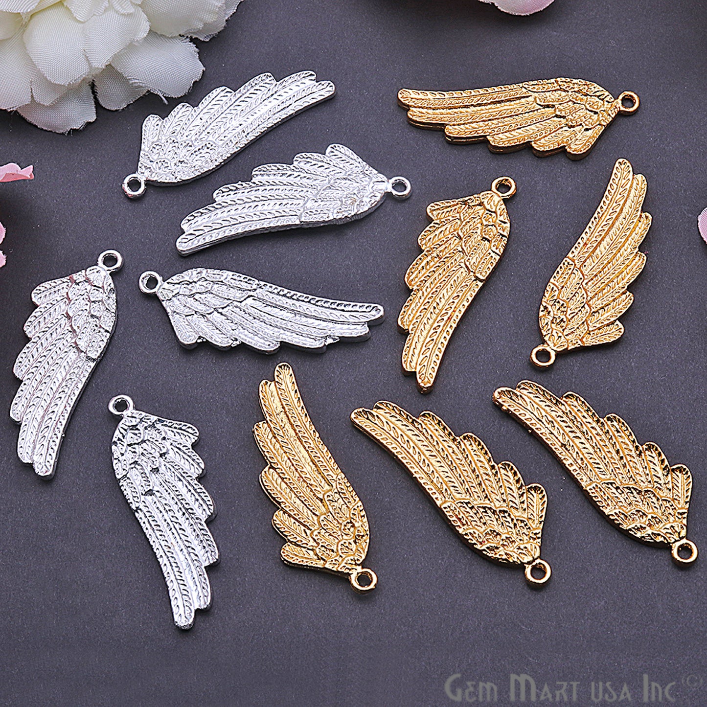 Angel Wings Charm 42x15mm Finding Connector (Pick Your Metal) - GemMartUSA