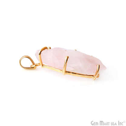 Natural Morganite Organic 37x19mm Gold Plated Prong Setting Single Bail Gemstone Pendant