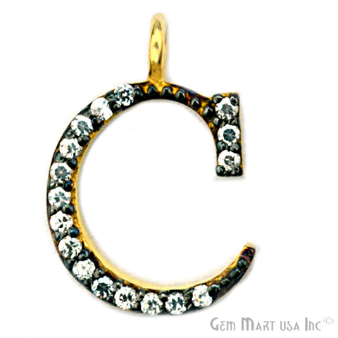 C' Alphabet Charm CZ Pave Gold Vermeil Charm for Bracelet & Pendants - GemMartUSA