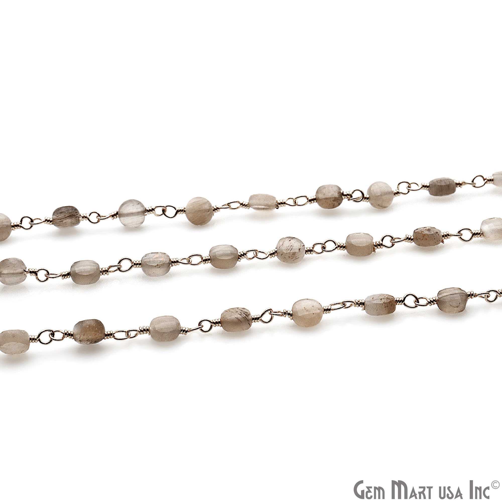 Brown Monalisa Faceted 3-4mm Silver Wire Wrapped Rosary Chain - GemMartUSA