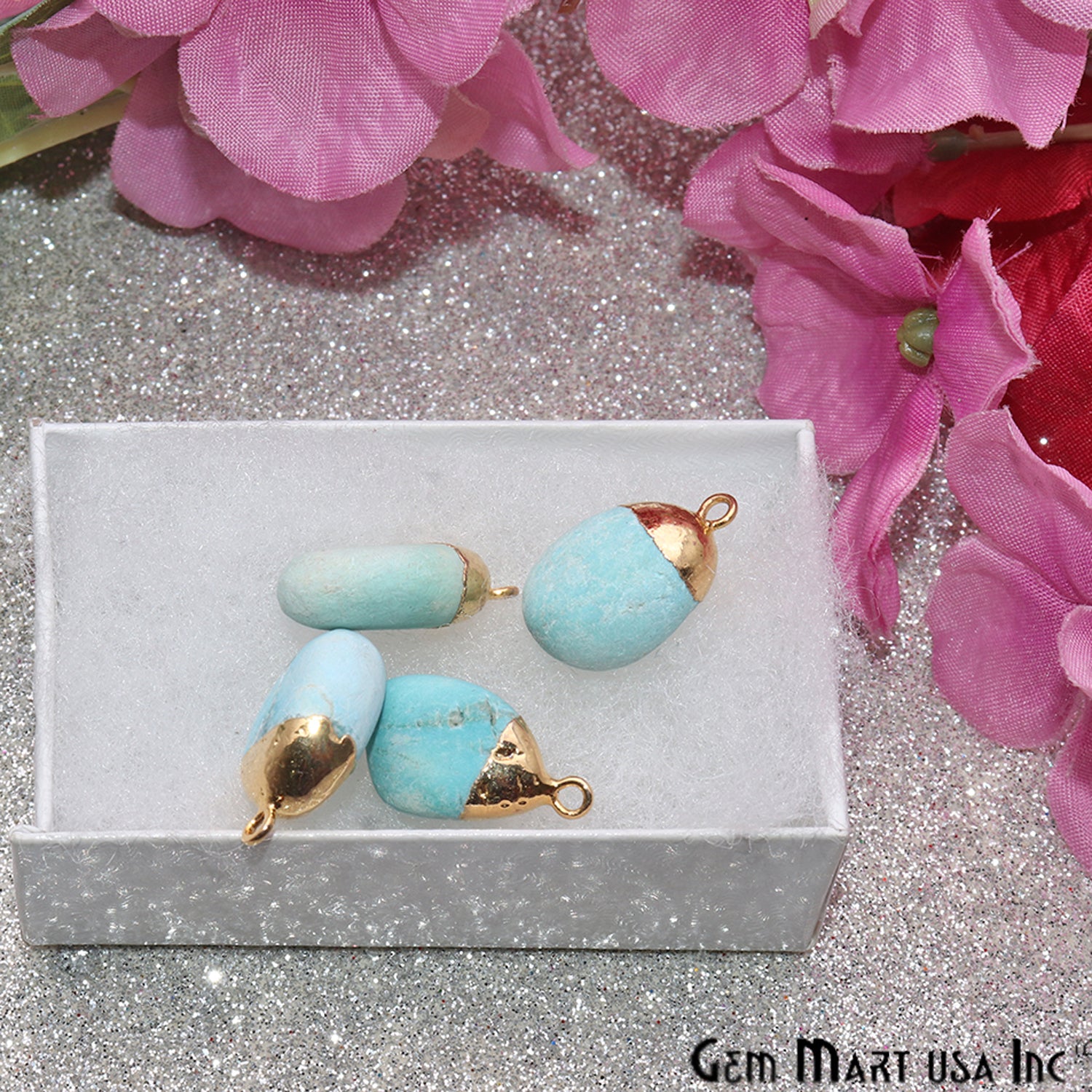 Amazonite Gemstone Frosted Matte Bead 20x12mm Gold Edged Single Bail Connector - GemMartUSA