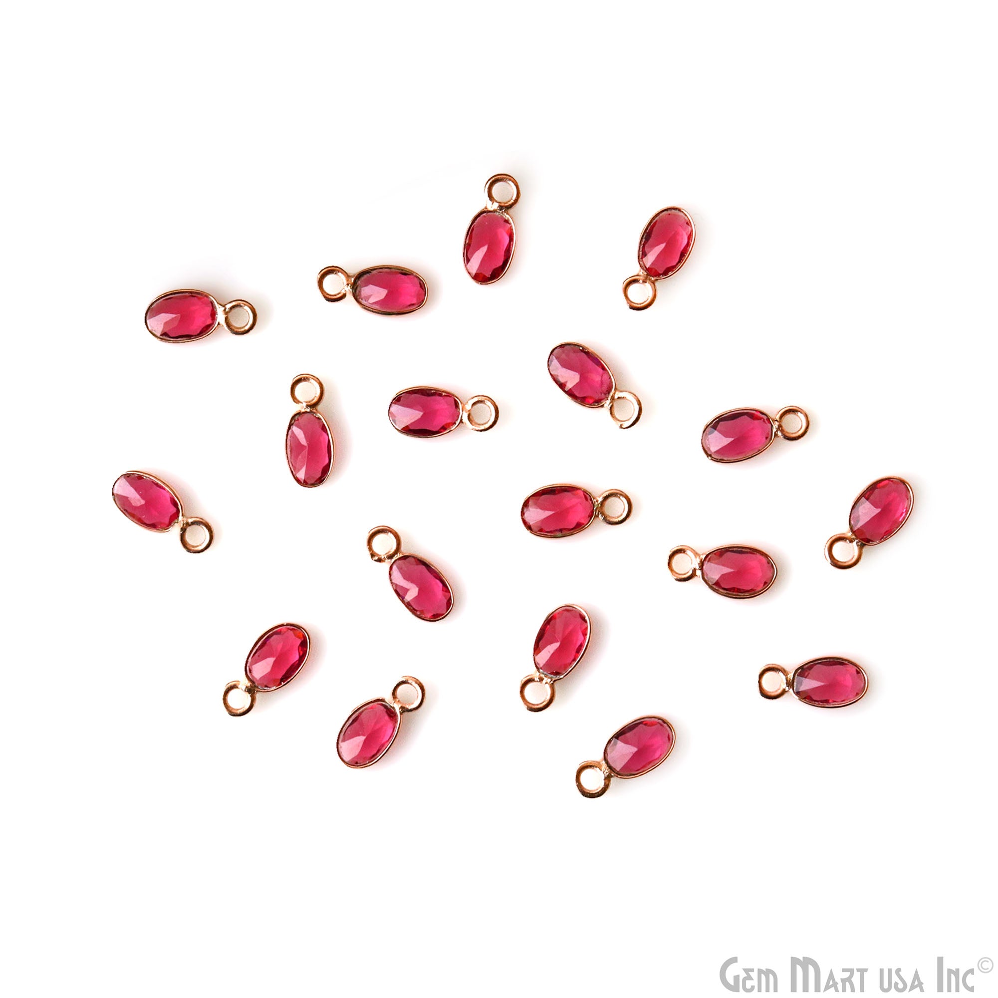 5pc Lot Pink Tourmaline Oval 4x3mm Rose Gold Plated Single Bail Brilliant Cut Gemstone Connector