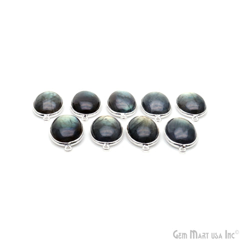 Flashy Labradorite Cabochon 13x20mm Oval Double Bail Silver Plated Gemstone Connector