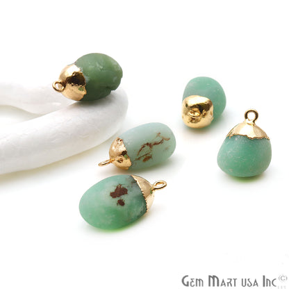 Rough Chrysoprase Matte Beads Organic 19x15mm Gold Electroplated Pendant Connector - GemMartUSA