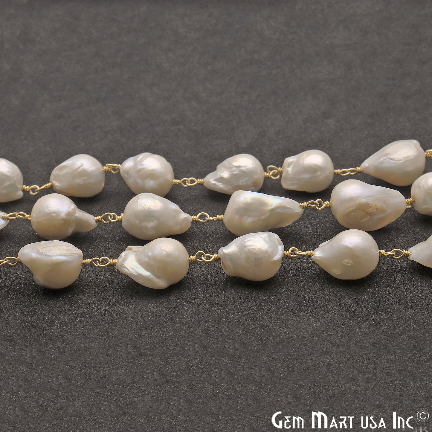 Pearl 12-16mm Free Form Gold Plated Wire Wrapped Gemstone Rosary Chain - GemMartUSA