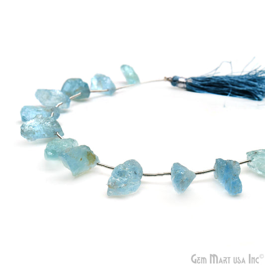 Aquamarine Rough Beads, 9.5 Inch Gemstone Strands, Drilled Strung Briolette Beads, Free Form, 12x20mm