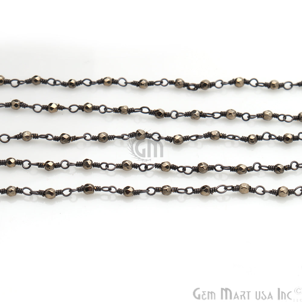 Golden Pyrite Gemstone Beaded Oxidized Wire Wrapped Rosary Chain - GemMartUSA