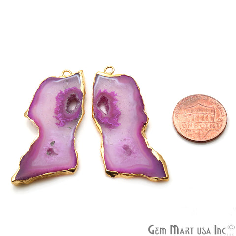 Agate Slice 21x42mm Organic Gold Electroplated Gemstone Earring Connector 1 Pair - GemMartUSA